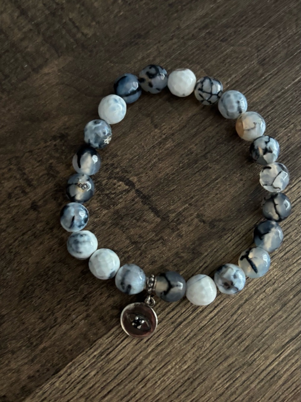 Beaded Gray Marble Stretch Bracelet with Charm - Picture 3 of 4